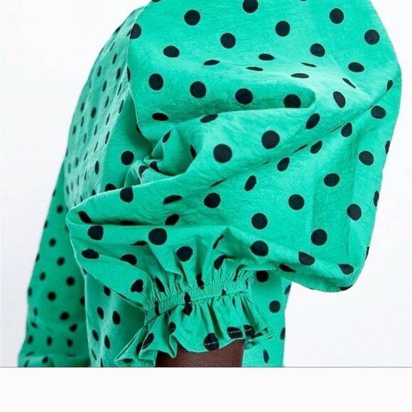 NWT ZARA Polka Dot Sleeveless Crop Top in Green size M - Picture 3 of 10